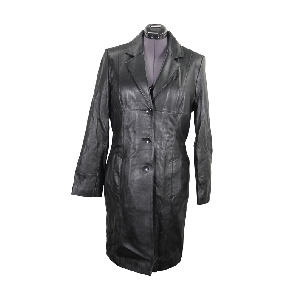 Wilsons Pelle Studio Leather Coat‎ Women's Size Large Y2K Minimalist Mid Length